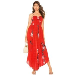 Beau Smocked Printed Slip Dress Free People XL long maxi sleeveless floral red